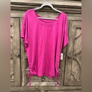 NWT Women’s A.N.A Bright Pink Ruched Side Short Sleeve Top (XL)